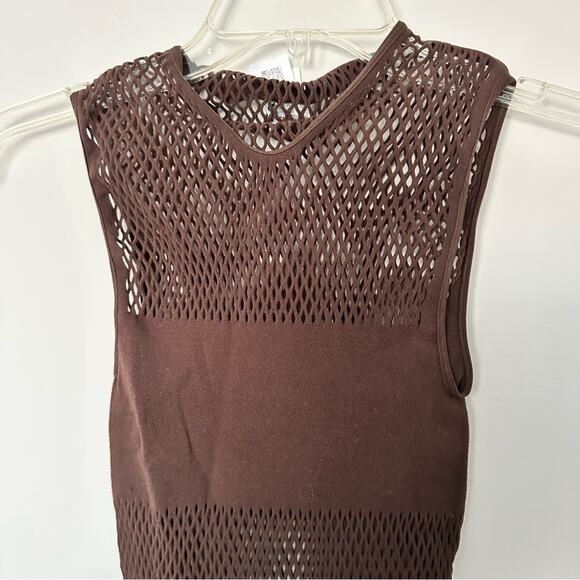 New Zara Brown Seamless Mesh Bodysuit Top Size Large - Picture 4 of 13